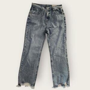 Wish List Jeans Women's Sz L Blue Denim Factory Distressed Straight High-Rise